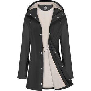 Women Navy Fleece Long Hooded Waterproof Rain Windbreaker Trench Coat Outdoor